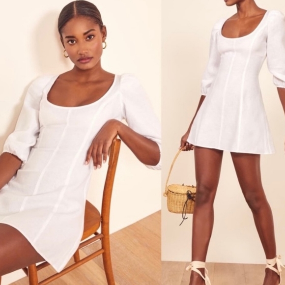 Reformation Maxine Mini Dress Linen New With Tags Size 8 - Picture 7 of 8